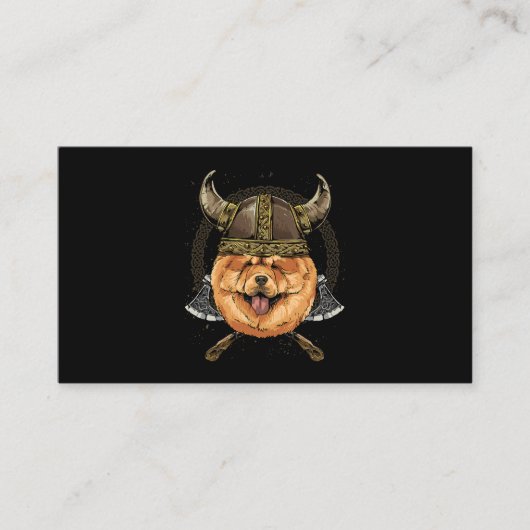 Viking Chow Chow Dog met Viking Helmet Mjolnir Ax Visitekaartje (Voorkant)