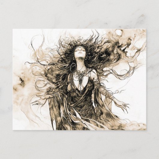 Viking Deity Sketch Drawing of Norse Goddess Hel Briefkaart (Voorkant)