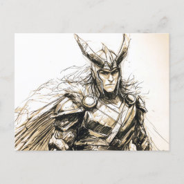 Viking Deity Sketch Pen Drawing of Norse God Loki Briefkaart