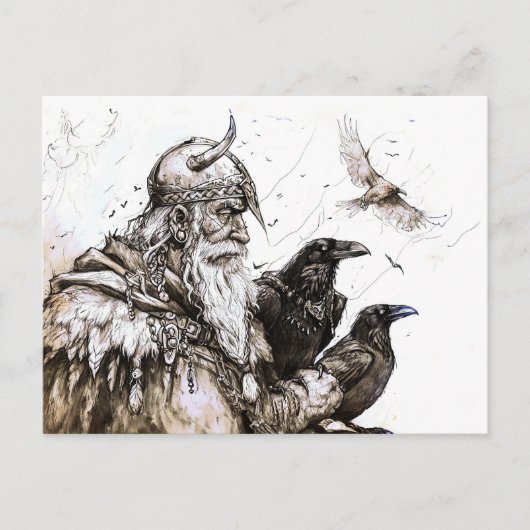 Viking Deity Sketch Pen Drawing of Norse God Odin Briefkaart (Voorkant)