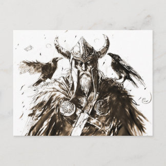 Viking Deity Sketch Pen Drawing of Norse God Odin Briefkaart
