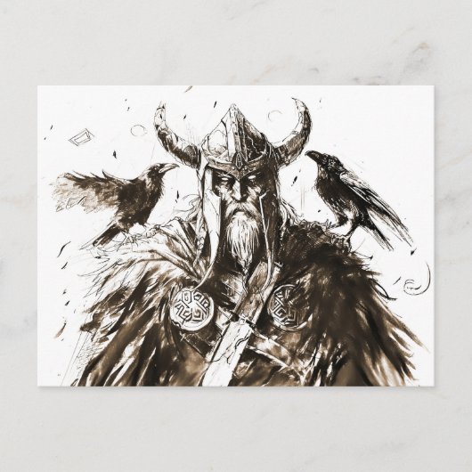 Viking Deity Sketch Pen Drawing of Norse God Odin Briefkaart (Voorkant)