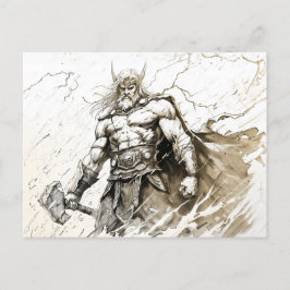 Viking Deity Sketch Pen Drawing of Norse God Thor Briefkaart