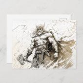 Viking Deity Sketch Pen Drawing of Norse God Thor Briefkaart (Voorkant / Achterkant)