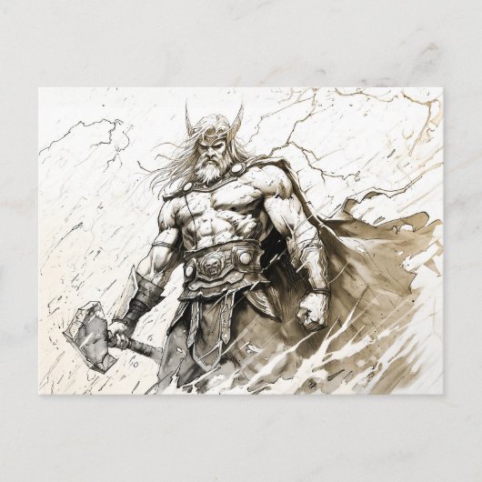 Viking Deity Sketch Pen Drawing of Norse God Thor Briefkaart (Voorkant)