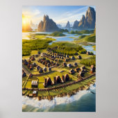 Viking dorp, water en oceaan | AI Art Poster (Voorkant)