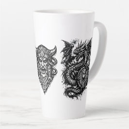 Viking, Dragon & Shield Maiden – Nordic Mythic Ink Latte Mok