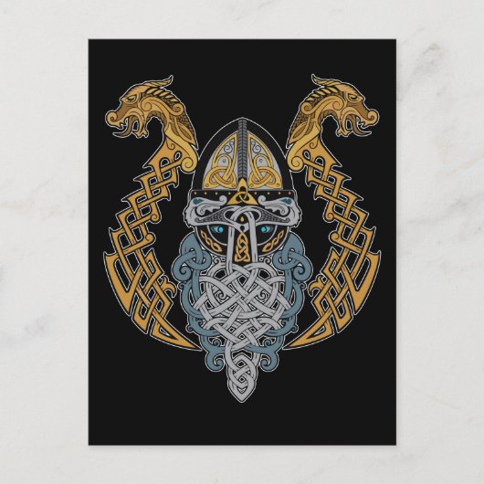 Viking Dragon Valknut Helmet Valhalla God Odin Briefkaart (Voorkant)