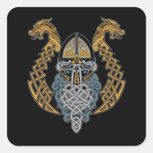 Viking Dragon Valknut Helmet Valhalla God Odin Vierkante Sticker