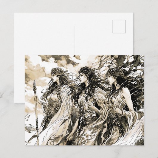 Viking Drawing of a Norse God three norns Briefkaart (Voorkant / Achterkant)