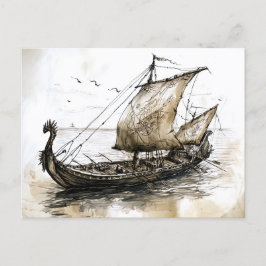 Viking Drawing of a Norse Viking ship Briefkaart