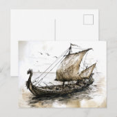 Viking Drawing of a Norse Viking ship Briefkaart (Voorkant / Achterkant)