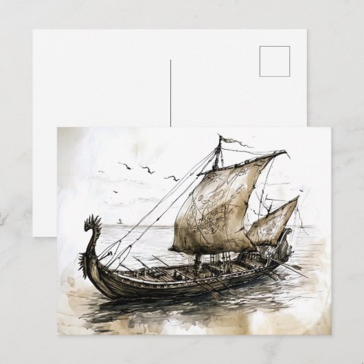 Viking Drawing of a Norse Viking ship Briefkaart (Voorkant / Achterkant)