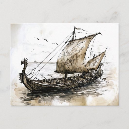 Viking Drawing of a Norse Viking ship Briefkaart (Voorkant)