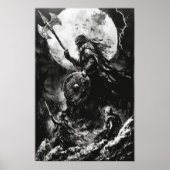 Viking Fury Zwart-wit Acryl Illustratie P Poster (Voorkant)