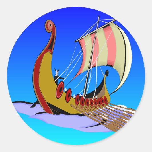 Viking Galley Ship #002 Ronde Sticker (Voorkant)