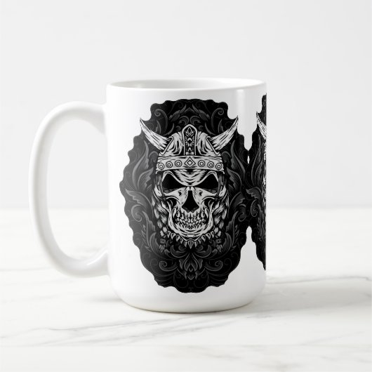 Viking gegraveerde schedel kunst koffiemok (Links)