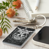 Viking gegraveerde schedel kunst sleutelhanger (Voorkant Rechts)