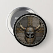 Viking Gehoornde Helm Schild  Ronde Button 7,6 Cm (Voorkant /achterkant)