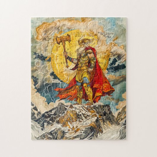 Viking God Thor op Berg Aquarel als Oud Legpuzzel (Verticaal)