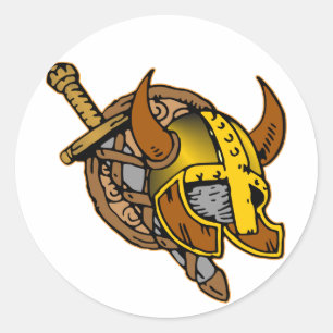 Viking Helmet, Sword & Shield Tattoo Ronde Sticker