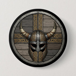 Viking Horned Helmet Shield  Ronde Button 7,6 Cm