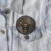 Viking Horned Helmet Shield Ronde Button 7,6 Cm (In situ)