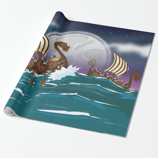 Viking invasievloot cadeaupapier (Uitgerold)