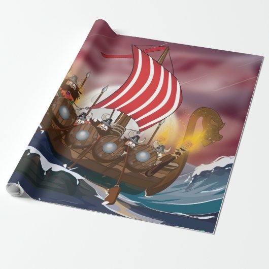 Viking invasievloot cadeaupapier (Uitgerold)