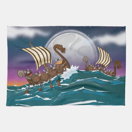 Viking invasievloot theedoek (Horizontaal)
