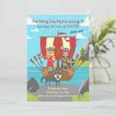 Viking jongen en meisje op wandelende verjaardagsf kaart (Staand voorkant)