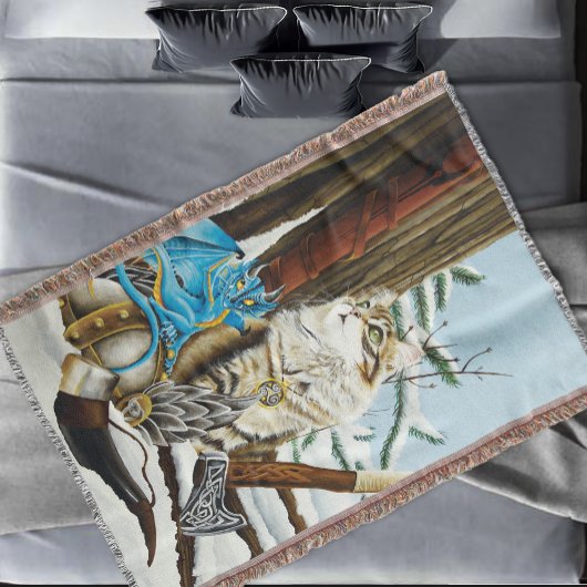 Viking Kat Blauwe Draak Deken