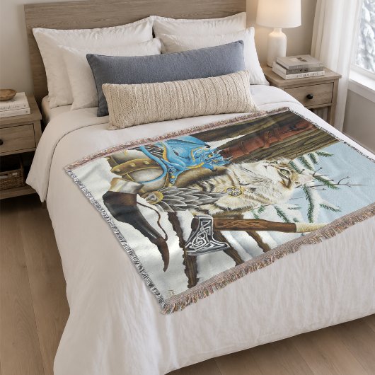 Viking Kat Blauwe Draak Fantasie Deken