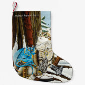 Viking Kat Blauwe Draak Fantasie Kleine Kerstsok (Voorkant)