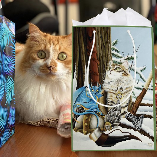 Viking Kat Blauwe Draak Fantasie Medium Cadeauzakje