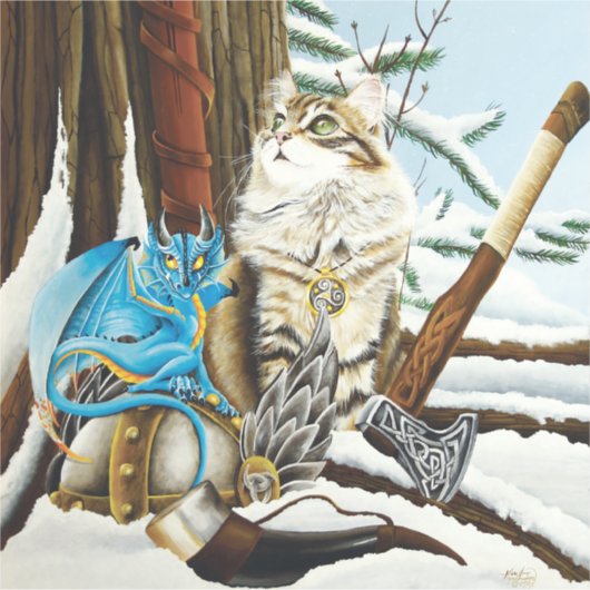 Viking Kat Blauwe Draak Sticker (Voorkant)