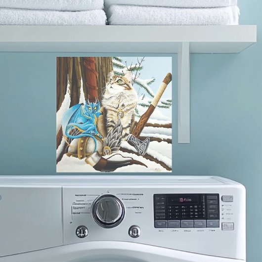 Viking Kat Blauwe Draak Sticker