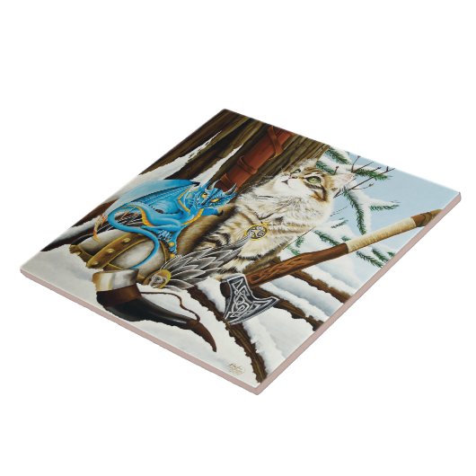 Viking Kat Blauwe Draak Tegeltje (Zijkant)