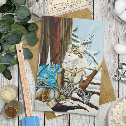 Viking Kat Blauwe Draak Theedoek