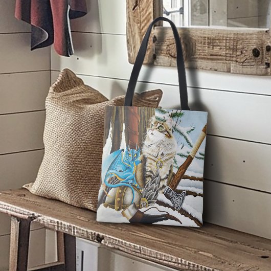 Viking Kat Blauwe Draak Tote Bag