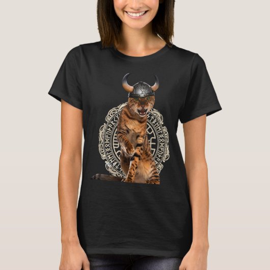 Viking Kat Valhalla Noorse Krijger T-shirt (Voorkant)