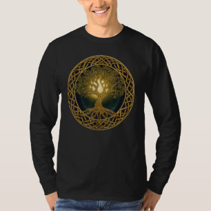 Viking knoop Yggdrasil op Keltische zon en maanboo T-shirt