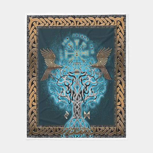 Viking Kompas Yggdrasil Fleece Deken (Voorkant)