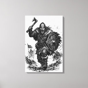 Viking krijger aanval - Inkt gevecht Canvas Afdruk