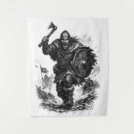 Viking krijger aanval – Inkt gevecht Wandkleed