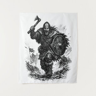 Viking krijger aanval – Inkt gevecht Wandkleed