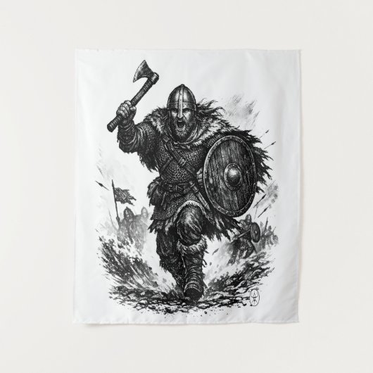 Viking krijger aanval – Inkt gevecht Wandkleed (Voorkant)