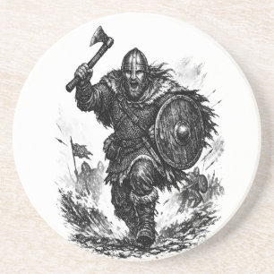 Viking krijger aanval – Inkt gevecht Zandsteen Onderzetter