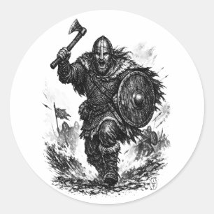 Viking Krijger Charge – Inktgevecht Ronde Sticker