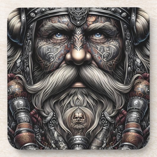 Viking krijger kurk onderzetters set van 6 (Voorkant)